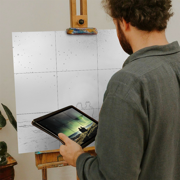 Artist with iPad and Easel