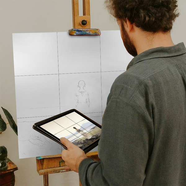 Artist with iPad and Easel