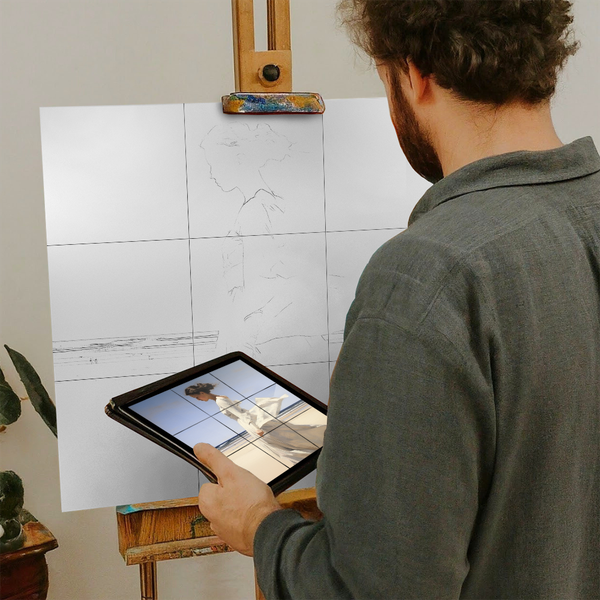 Artist with iPad and Easel