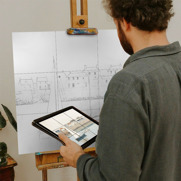 Artist with iPad and Easel