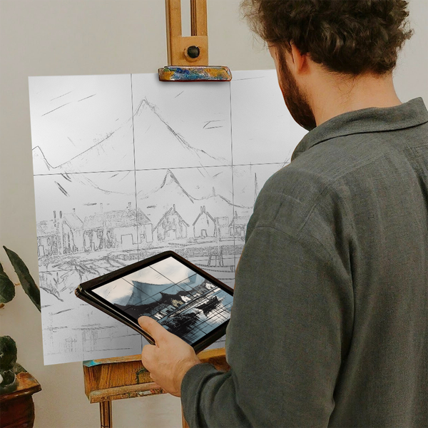 Artist with iPad and Easel