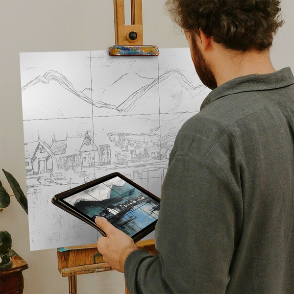 Artist with iPad and Easel