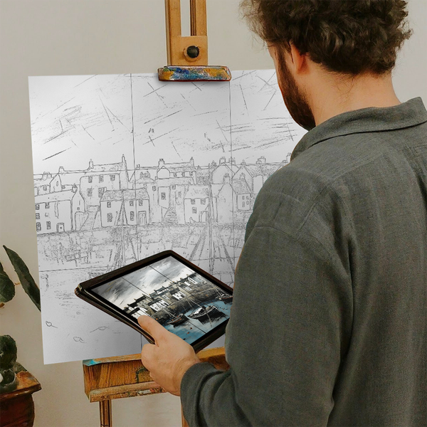 Artist with iPad and Easel