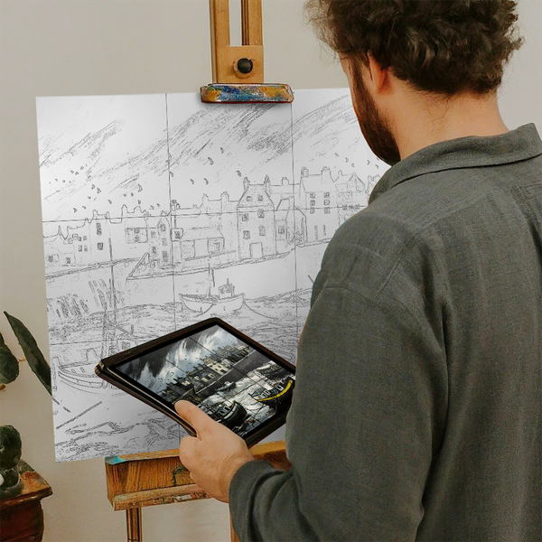 Artist with iPad and Easel