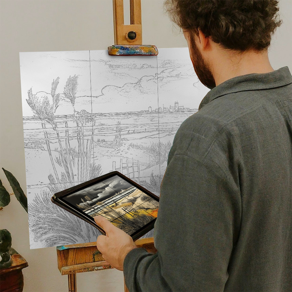 Artist with iPad and Easel