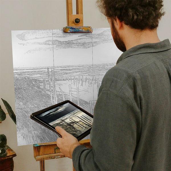 Artist with iPad and Easel