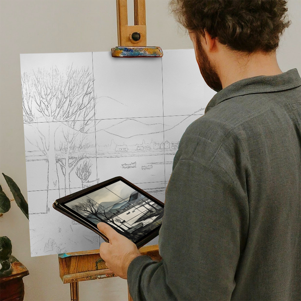 Artist with iPad and Easel