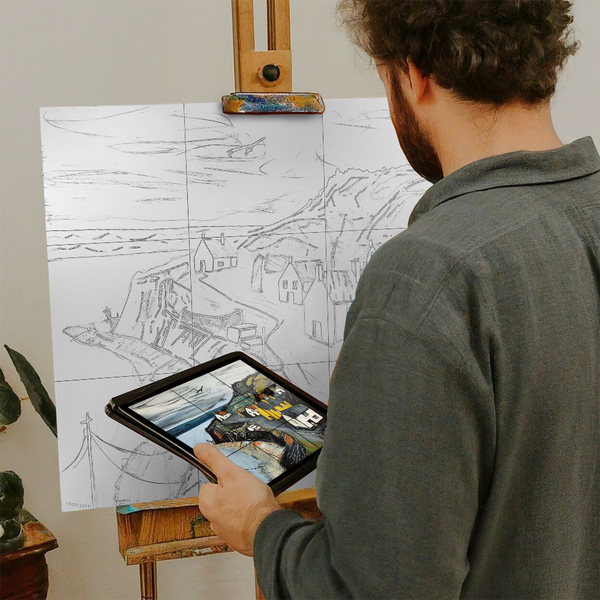 Artist with iPad and Easel