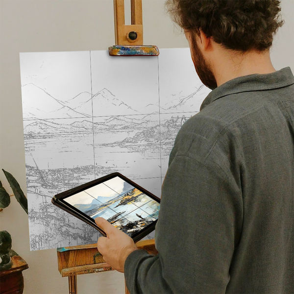 Artist with iPad and Easel