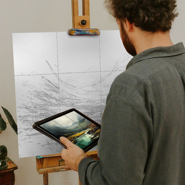 Artist with iPad and Easel