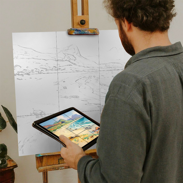 Artist with iPad and Easel