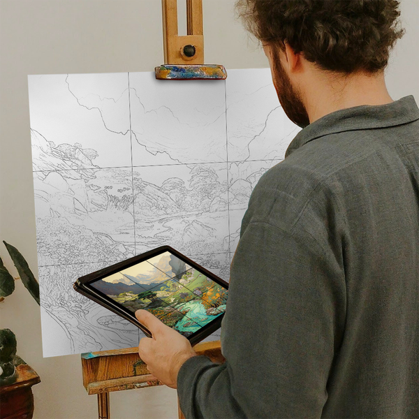 Artist with iPad and Easel