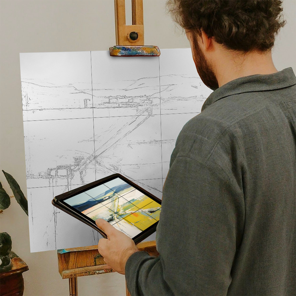 Artist with iPad and Easel