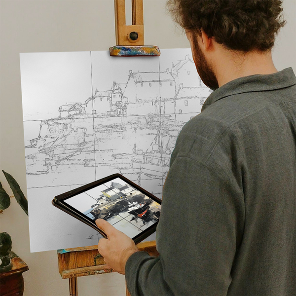 Artist with iPad and Easel