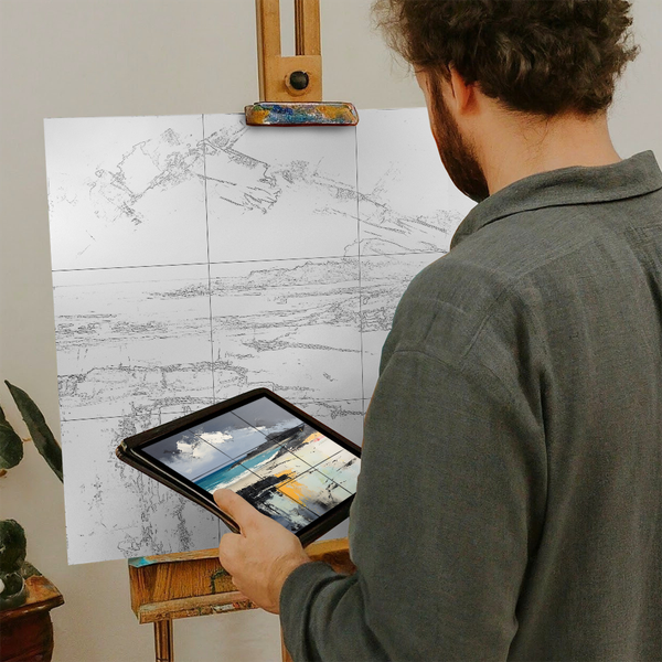 Artist with iPad and Easel