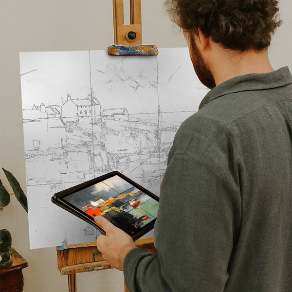 Artist with iPad and Easel