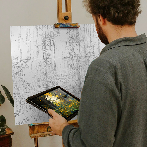 Artist with iPad and Easel