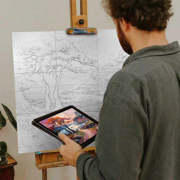 Artist with iPad and Easel