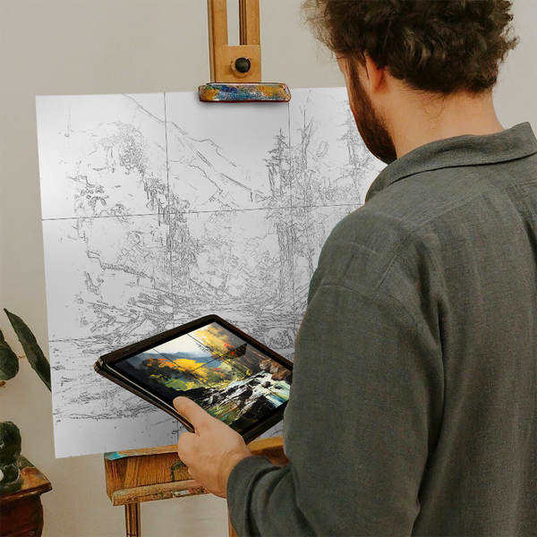 Artist with iPad and Easel