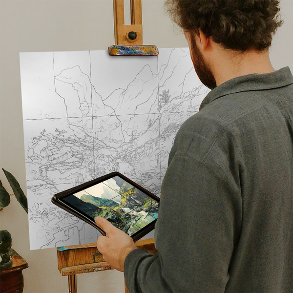 Artist with iPad and Easel