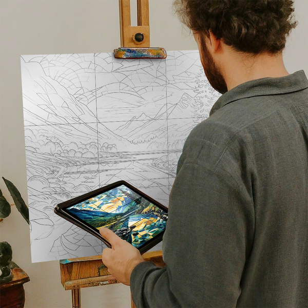 Artist with iPad and Easel