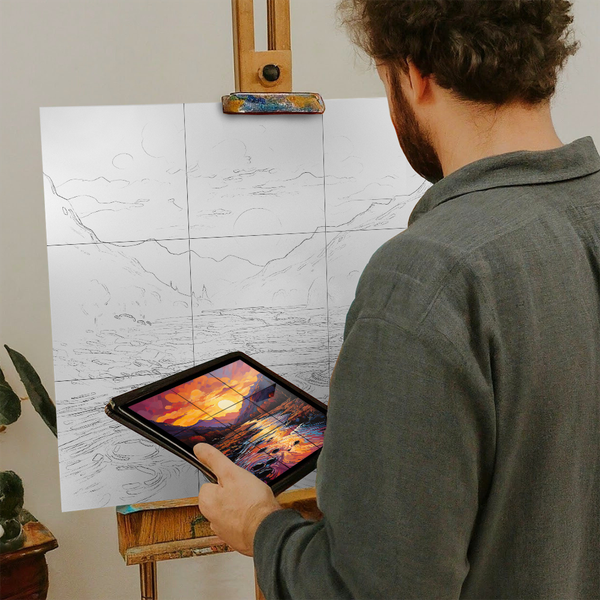 Artist with iPad and Easel