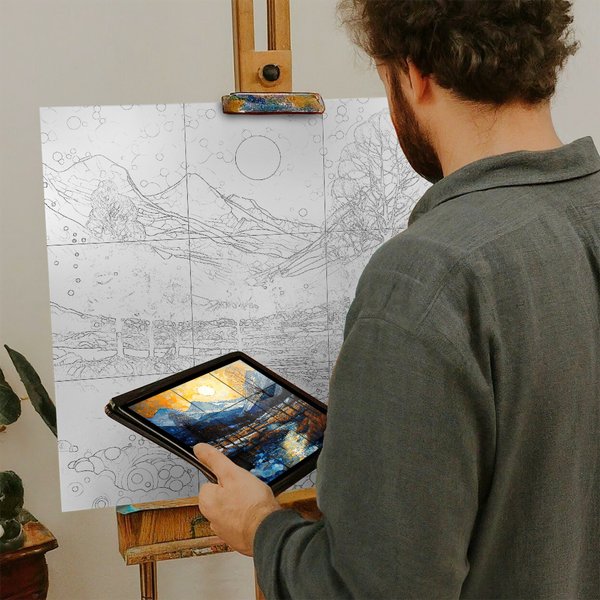 Artist with iPad and Easel