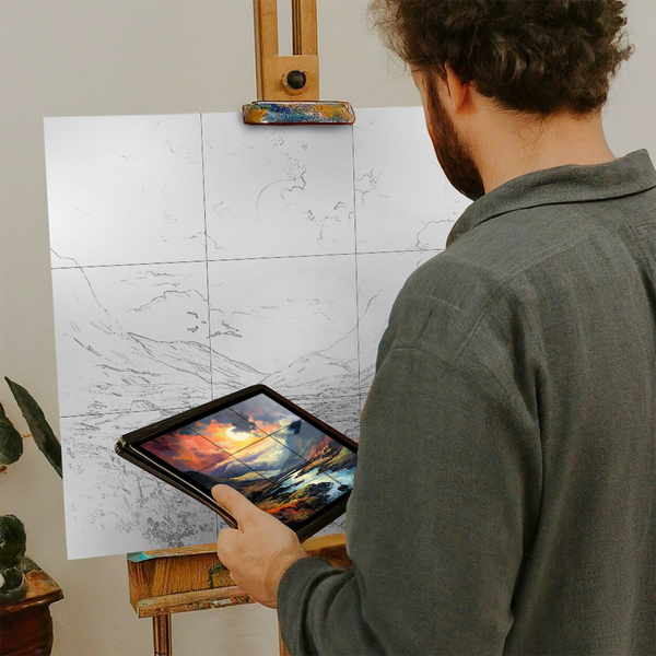 Artist with iPad and Easel