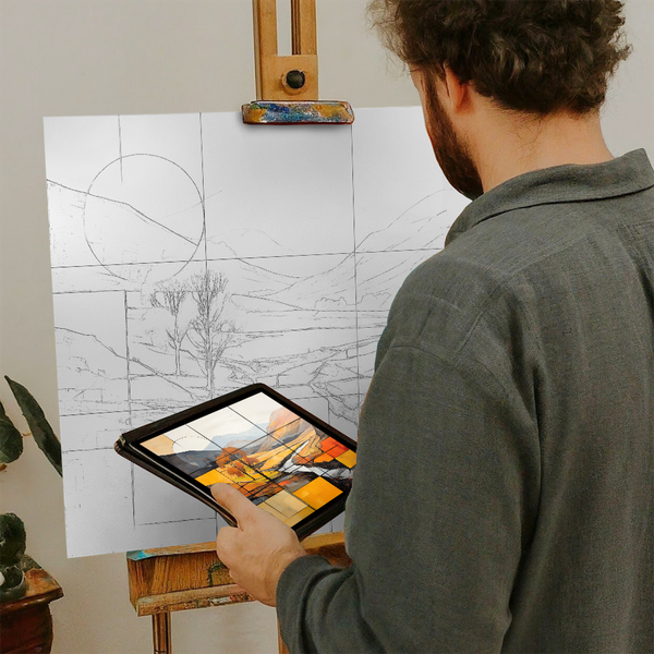 Artist with iPad and Easel