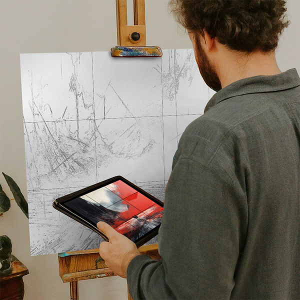 Artist with iPad and Easel