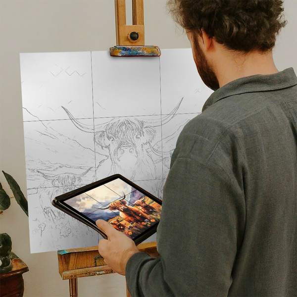 Artist with iPad and Easel