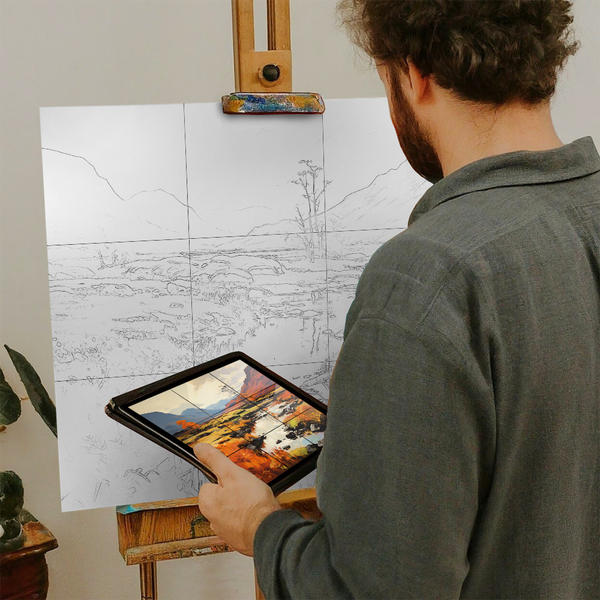 Artist with iPad and Easel