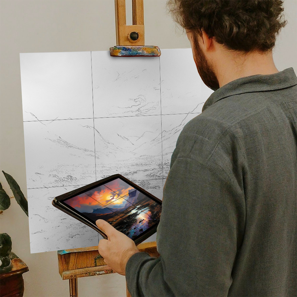 Artist with iPad and Easel