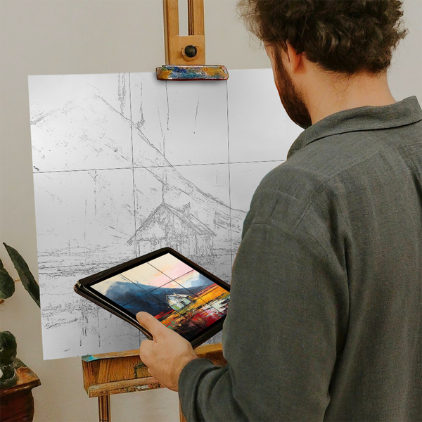 Artist with iPad and Easel