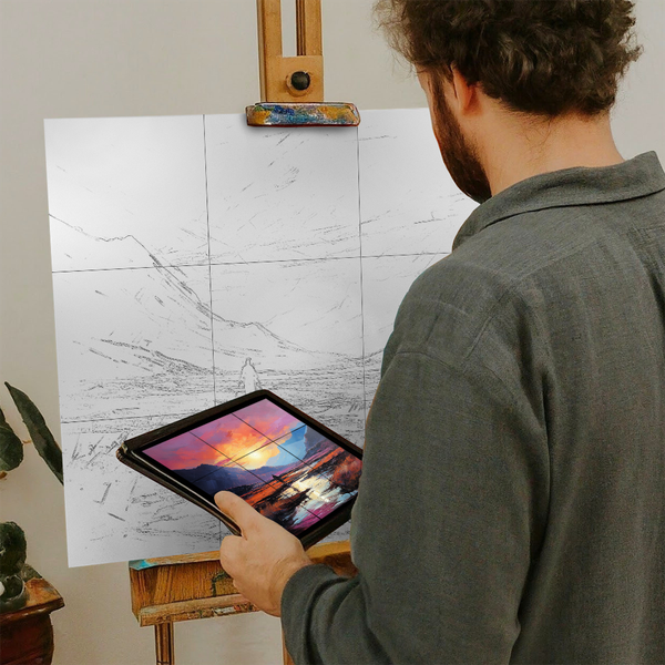 Artist with iPad and Easel