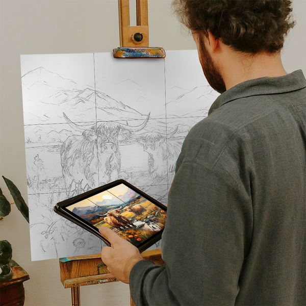 Artist with iPad and Easel