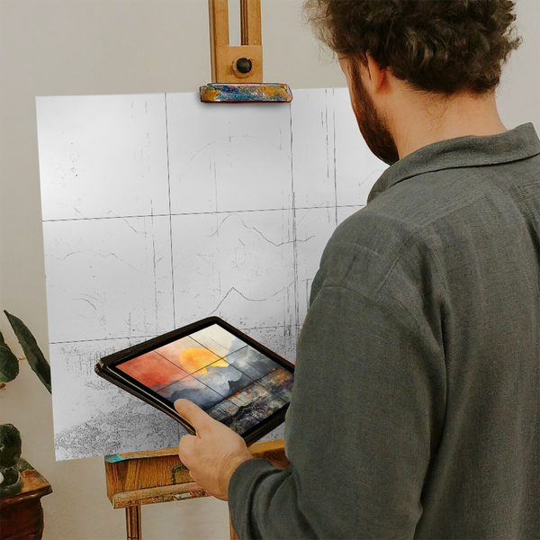 Artist with iPad and Easel