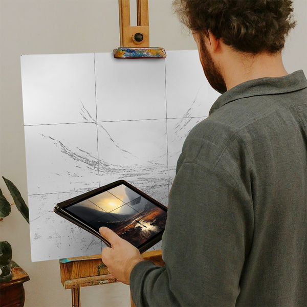 Artist with iPad and Easel