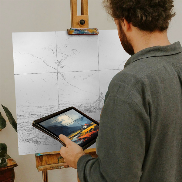 Artist with iPad and Easel