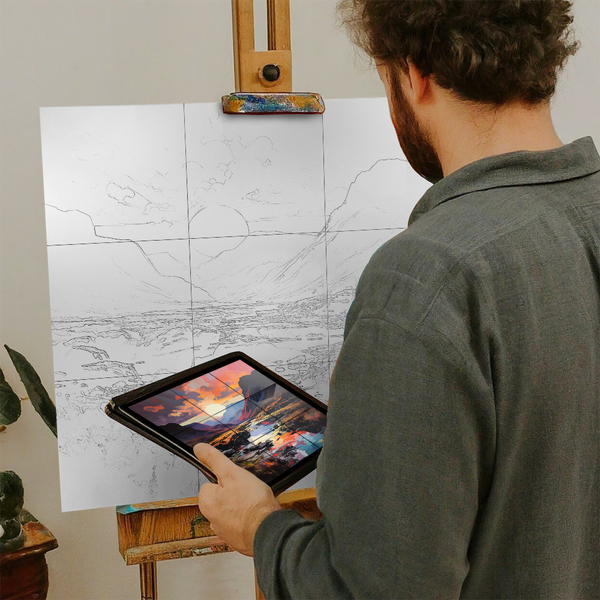 Artist with iPad and Easel