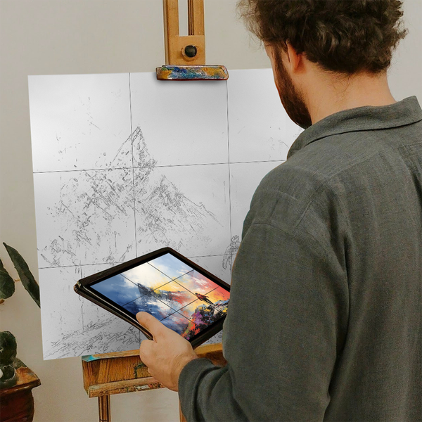 Artist with iPad and Easel