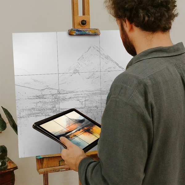 Artist with iPad and Easel