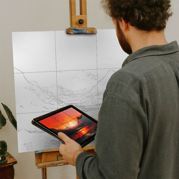 Artist with iPad and Easel