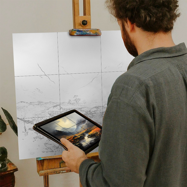 Artist with iPad and Easel