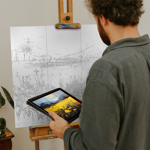 Artist with iPad and Easel