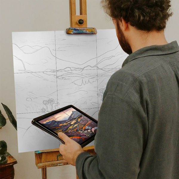 Artist with iPad and Easel