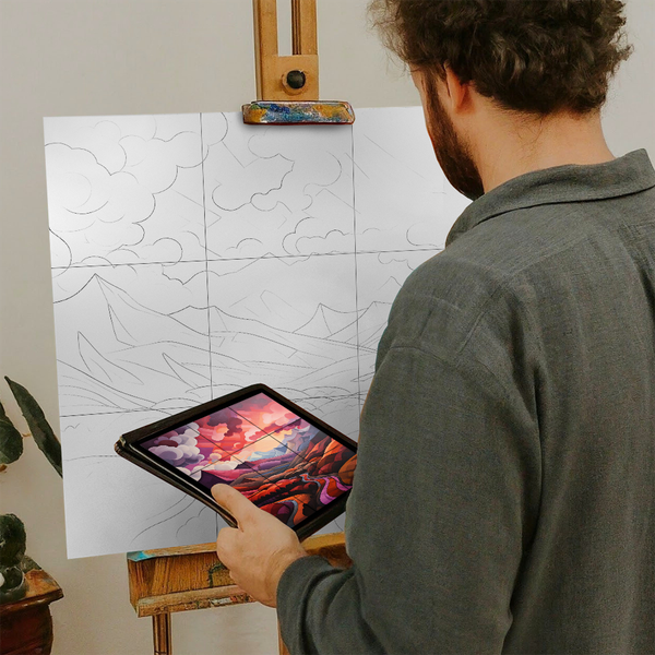 Artist with iPad and Easel