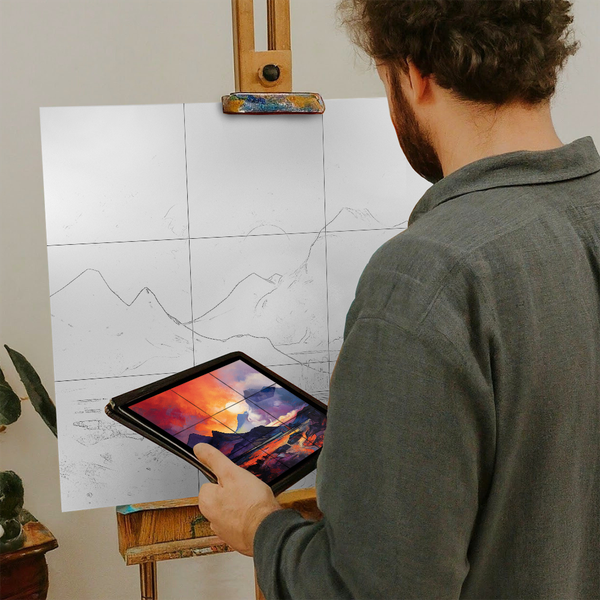 Artist with iPad and Easel