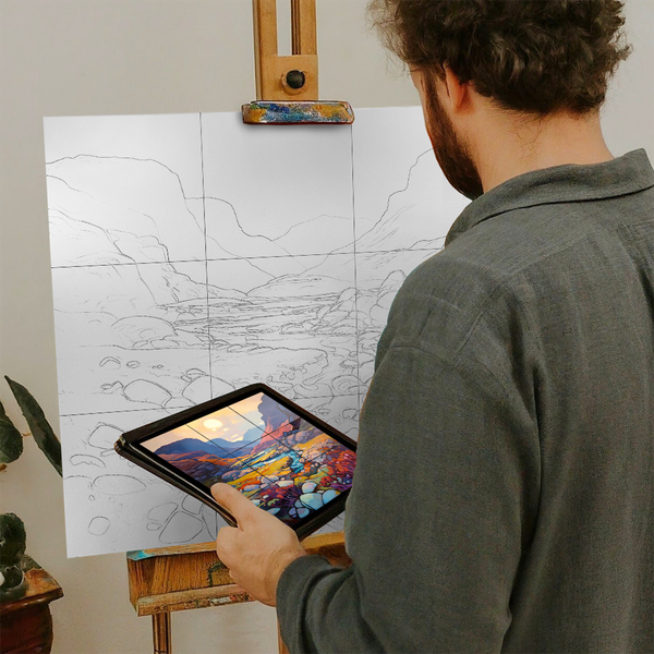 Artist with iPad and Easel