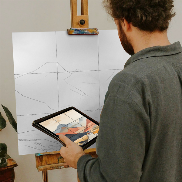 Artist with iPad and Easel